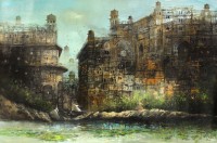 A. Q. Arif, 24 x 36 Inch, Oil on Canvas, Citysscape Painting, AC-AQ-364